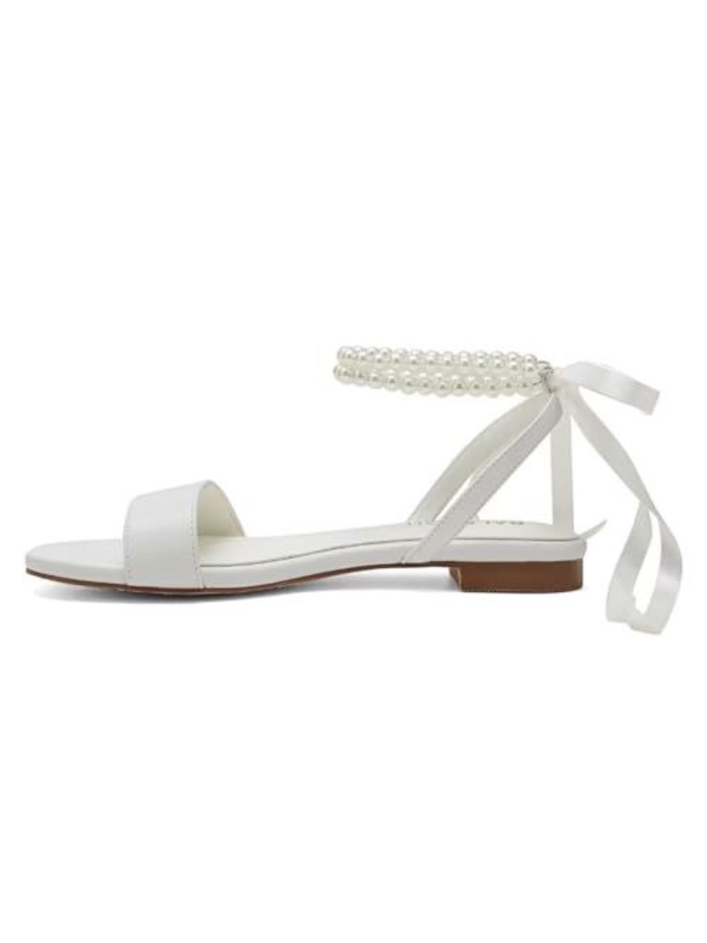 PALSCOU Wedding Shoes for Bride Flat Sandals Open Toe Pearl Bridal Shoes size 6